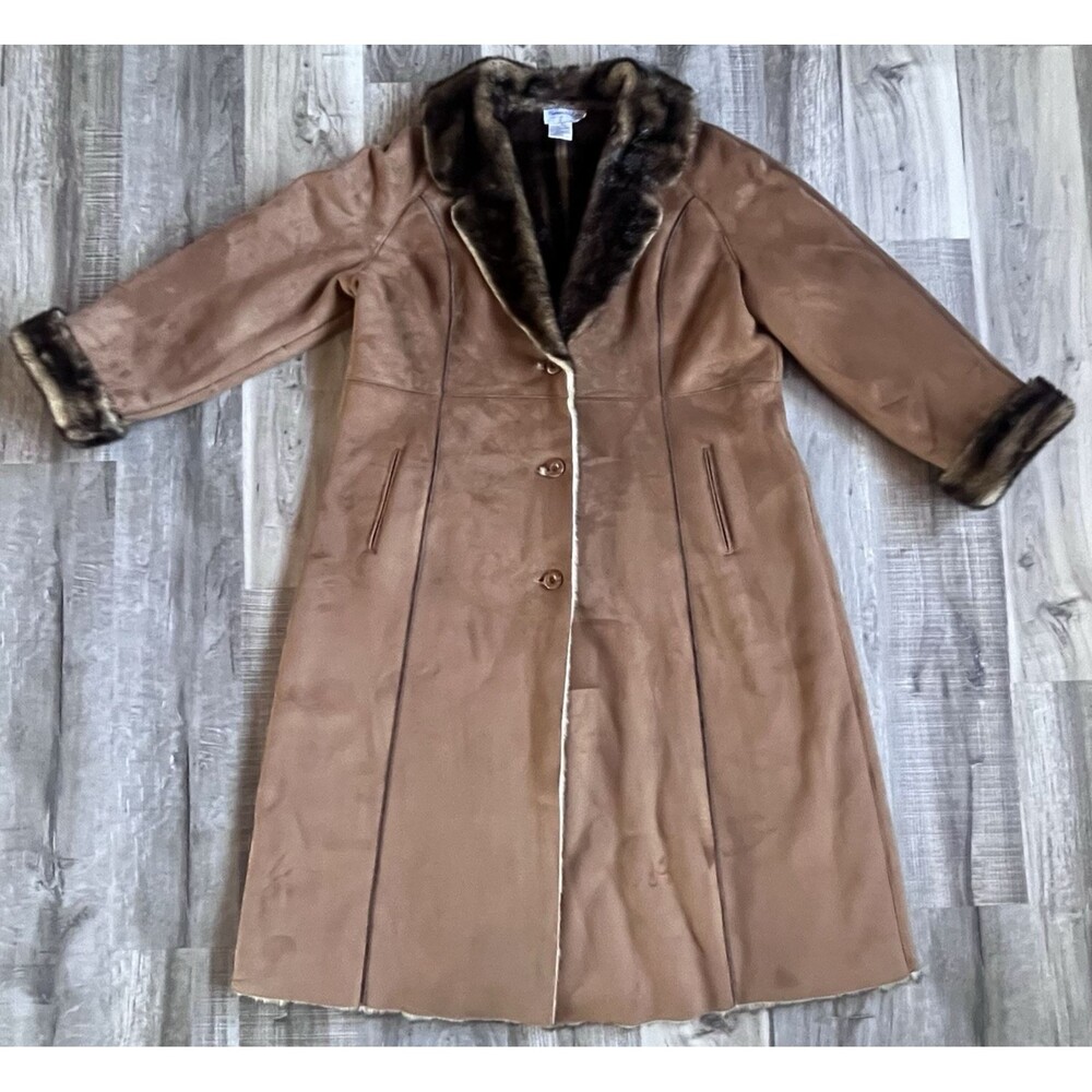 Vintage Pamela McCoy Womens *XL Faux Suede Faux Fur Long Coat Full Length Lined